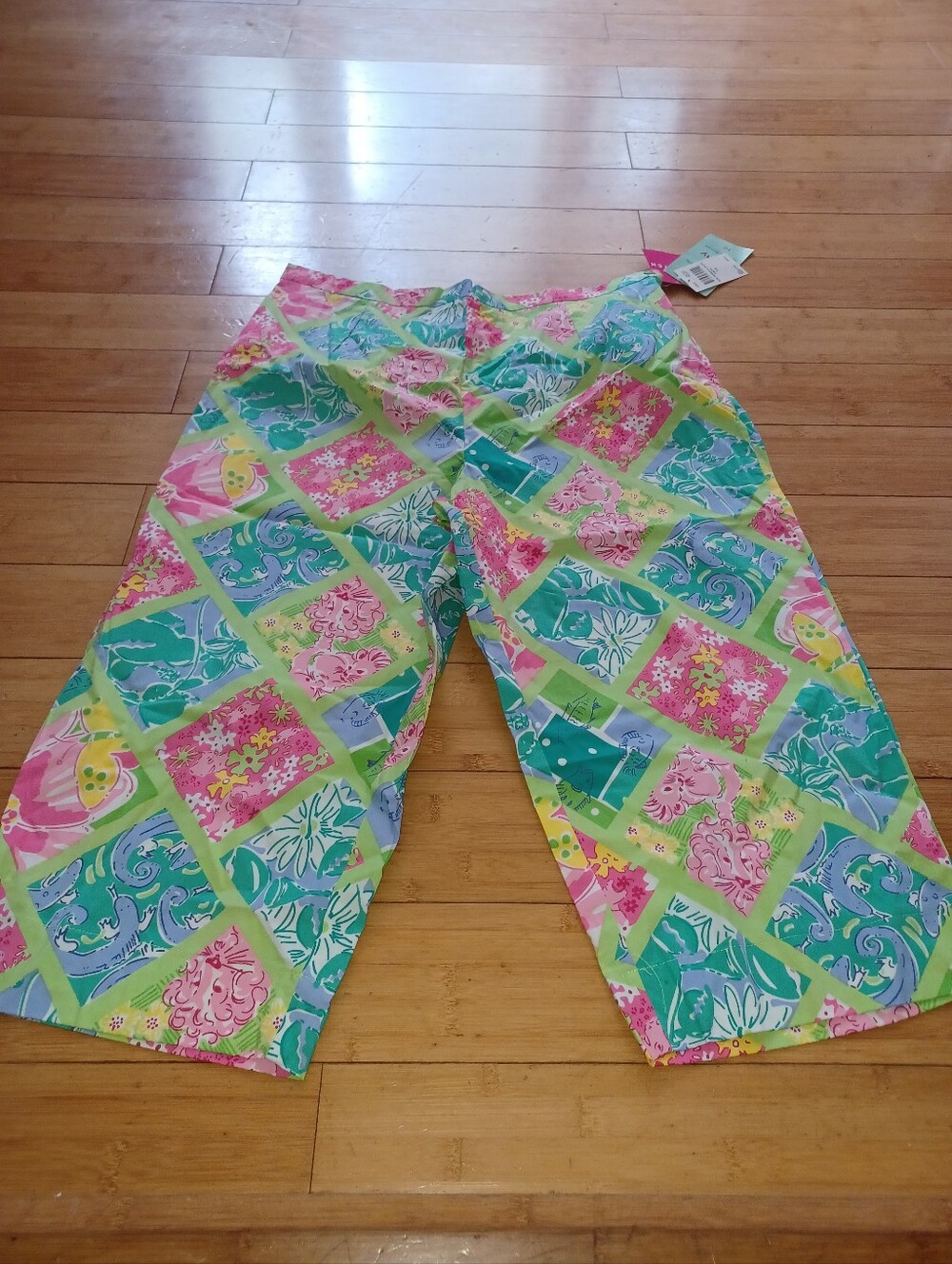 Cathy Daniels Patchwork-Print Capri in Pink, Green & Aqua